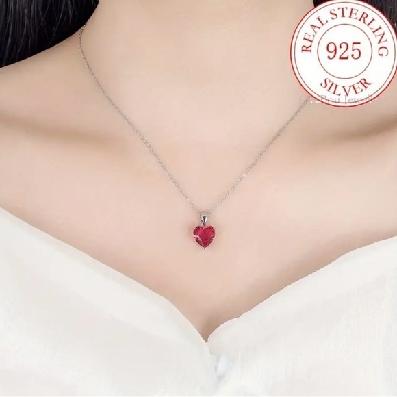 Sterling Silver 925 Red Heart Necklace, Earrings and Ring Set NWT - Picture 5 of 10